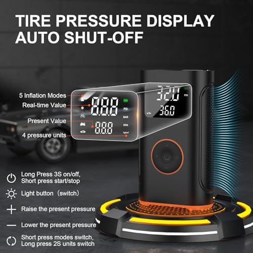 (New Upgrade) ZSX Tire Inflator Portable Air Compressor-160 PSI Air Pump with Memory Function, Electric Bike Pump with Tire Pressure Gauge, Tire Inflator for Car, Gifts for Men Husband Father