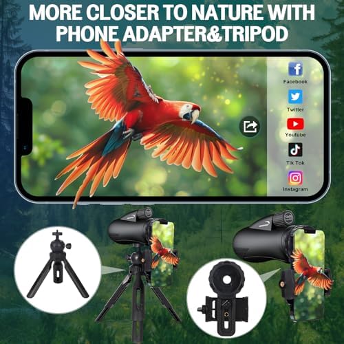 12x55 Monocular for Adults High Power - Aurosports Compact Portable Monoculars for Bird Watching - HD Monoculars with Smartphone Adapter Tripod Camera for Hunting Hiking Camping Wildlife