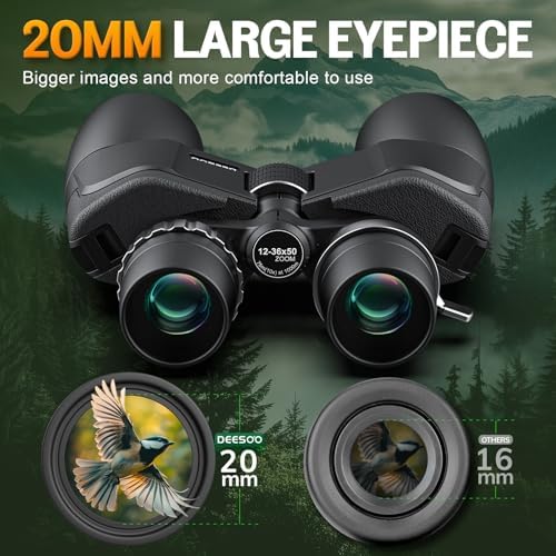 12-36x50 HD Binoculars for Adults - High Powered Binoculars with Clear Low Light Vision for Bird Watching - Zoom Binoculars with Large View for Hunting Cruise Ship Travel Hiking Opera