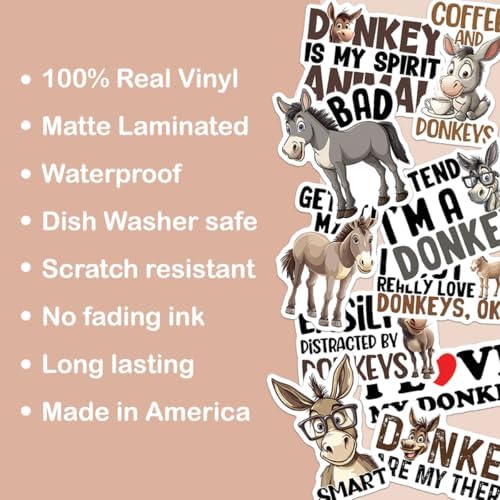 (10pcs) Donkey Stickers Donkey Lover Decals Funny Cute Mule Animal Lover Gifts Multiple Different Design Vinyl Stickers Waterproof UV- Resistant Suitable for Window Wall Water Bottle Laptop Car