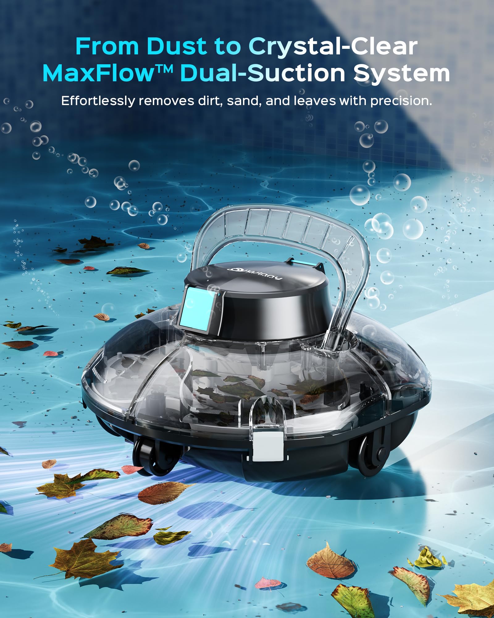 (2026 Upgrade) Cordless Robotic Pool Cleaner, Lasts 80 Min, Automatic Vacuum for Above-Ground Pools up to 650 Sq.ft,Portable, Self-Parking(Black Blue)