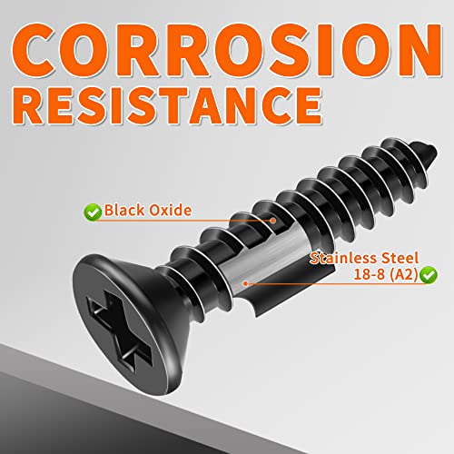 100 PCS #10 X 1-1/2 inch Black Oxide Coated Flat Head Phillips Wood Screws, Stainless Steel 18-8 (A2) Fully Threaded 10 X 1-1/2'' Multipurpose Screw by TPOHH