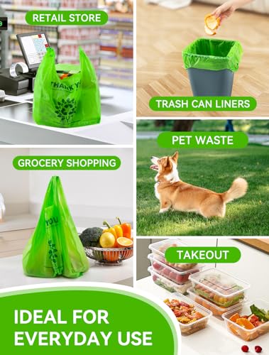 100 Count Recyclable Compostable 100% Biodegradable T-Shirt Bags | Eco-Friendly Grocery Shopping Bags | 11.5" x 6.25" x 21" | 16 Mic