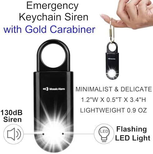 130dB Personal Safety Alarm Strobe Light. Loud Sound Keychain Siren with Carabiner for Women, School Children, Night Runners, Hiking. Bear Alarm Deterrent. SOS Emergency Self Defense Alerts. Black