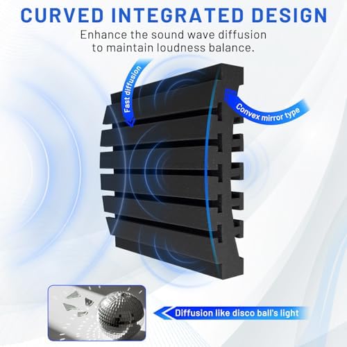 12 Pack Curved Acoustic Foam Panels 3" x 12" x 12" Sound Proof Foam Panels Soundproofing Noise Cancelling Wedge Panels for Home Office Recoding Studio with 90PCS Double-Side Adhesive