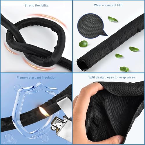 1/2 inch Cord Protectors from Pets No Chew, 10ft Wire Protector Cord Covers for Pets, Flexible Cable Sleeve Cord Management for TV/Computer/Electric Wires/Phone Charging Cables
