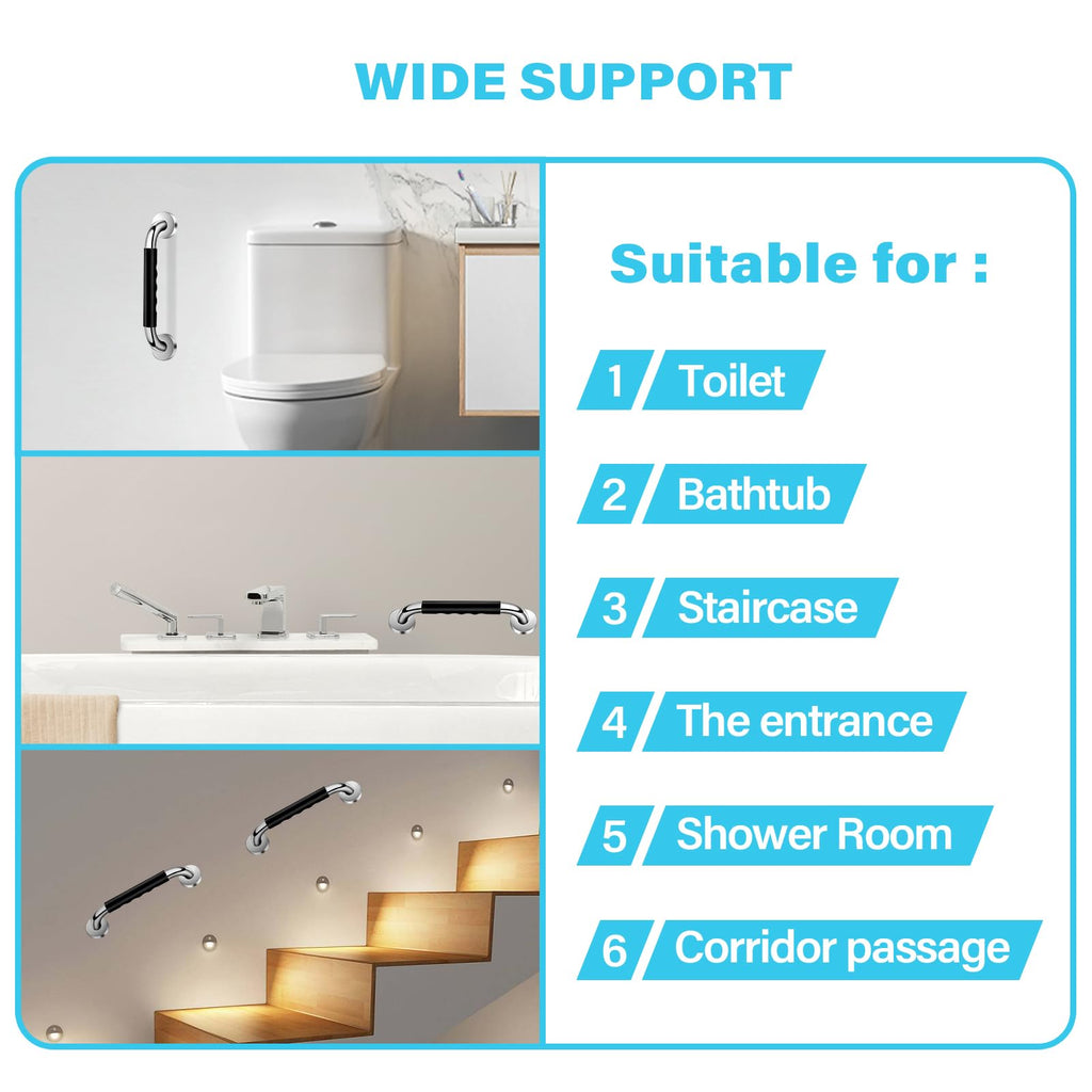 12 Inch Grab Bars for Bathtubs and Showers, Anti Slip Handicap Grab Bars for Shower, Safety Bath & Toilet Rail for Elderly Senior, Shower Handle Disability Assist Bathroom Handrail