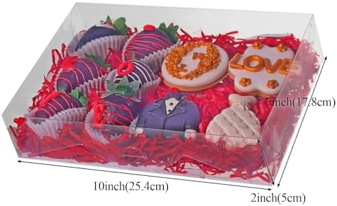10PCS 10x7x2 inches Clear Strawberry Boxes Cookie Boxes Bakery Boxes Macaron Boxes Gift Boxes Treat Boxes for Party Favors