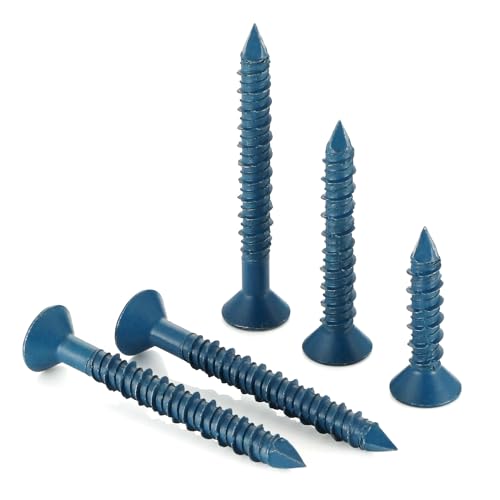 1/4" x 1-1/4" Concrete Screws, 100 PCS Blue Flat Head Concrete Screws Anchor Kit with Drill Bit and Screwdriver Bit, for Masonry, Cement, Block, Brick or Stucco