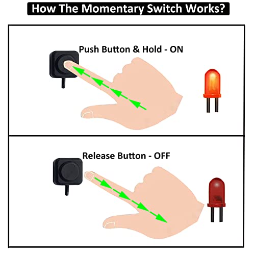 12V 24V Mini02 Momentary Push Button Switch - 11.5 Inch Cable, Surface Mount, DIY Installation