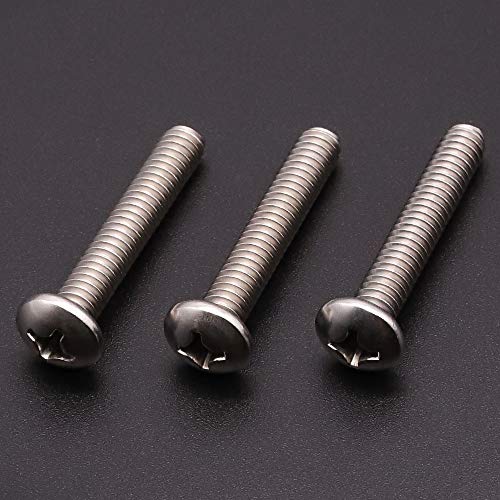 #10-24 x 1-1/4" inch (50 pcs) Phillips Pan Head Machine Screw Bolt, 304 Stainless Steel 18-8 Rounded Head Screws, UNC Full Thread, Bright Finish
