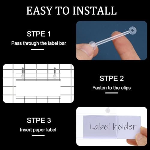 100 Pack Basket Label Holders, Plastic Wire Shelf Label Holders with Double Snap Lock Closure, Reusable Clear Price Tag Holder for Market, Retail Shop, Pantry(About 4" x 1.7")