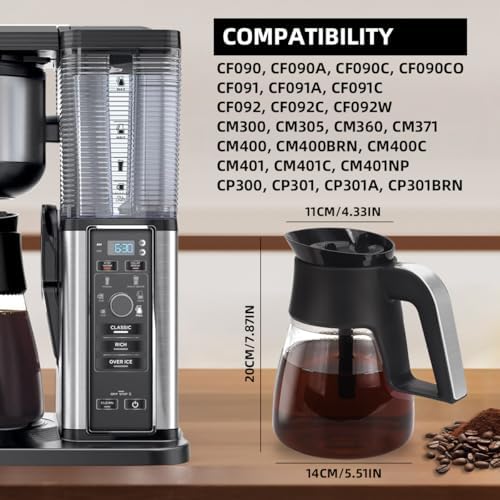 10 Cup Glass Carafe Brew-Through Lid Coffee Carafe Replacement Coffee Pot Compatible with Ninja Dual Brew Coffee Maker CF090 CF092 CF097 CM400 CP300 CP301 CP307 Coffee Bar System