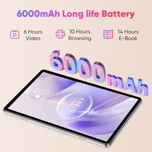 10 inch Android 14 Tablet, 6GB RAM 64GB ROM 1TB Expand, 2 in 1 Tablets with Keyboard, Case, Mouse, Stylus, 1280x800 IPS Touch Screen, WiFi 5, Bluetooth, Dual Camera, Tablet PC