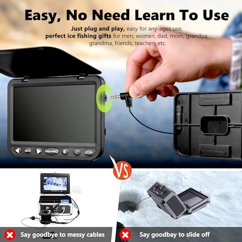 (2024 Upgrade) Underwater Fishing Camera 7'' HD 1080P (No Need Learn) Ice Fishing Camera w/10,000mAh Li-Battery, IR & LED for Dark, USB-C, Portable Ice Fishing Fish Finder Camera, 25m/82ft