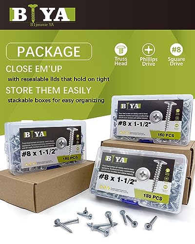 (150pcs) #8×1-1/2" Wood Screw Alloy Steel Standard Phillips Truss Head Fast Self Tapping by B1jounie YA