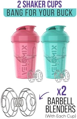 2 Pack- 20 oz Protein Shaker Bottles for Protein Mixes - 2x Wire Whisk | Leak Proof Shaker Cups for Protein Shakes and Pre Workout | Protein Shaker Bottle Pack | Protein Mixer Cup