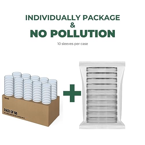100 Packs Sterile Thick Plastic Petri Dishes with Lid, Vabiooth 100mm Dia x 15mm Deep Clear 3 Vents Petri Dish for Lab Science Experiment