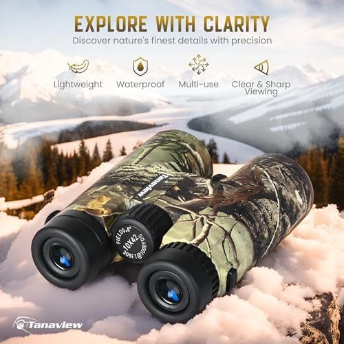 10X42 Compact Binoculars for Adults - Long Distance, High Powered Binoculars with Travel Case - Bright Light & Large Field of View - Lightweight, Water & Fog Proof, Hunting, Bird Watching