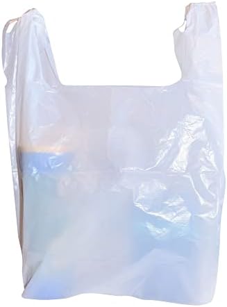 100 Large Plastic Grocery T-Shirt Bags - Plain White 12" x 6" x 21" by JA Kitchens