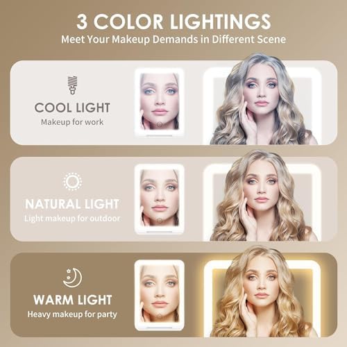 10X Magnification Rechargeable Makeup Mirror for Travel, Makeup Mirror with 80 LED Lights, 3 Color Lighting, Dimmable Touch Screen,Portable Vanity Mirror, Travel Essentials