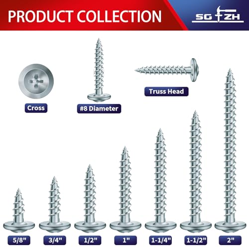 #8 x 1/2" Wood Screw 250Pcs Alloy Steel Standard Thread Truss Head Fast Self Tapping by SG TZH