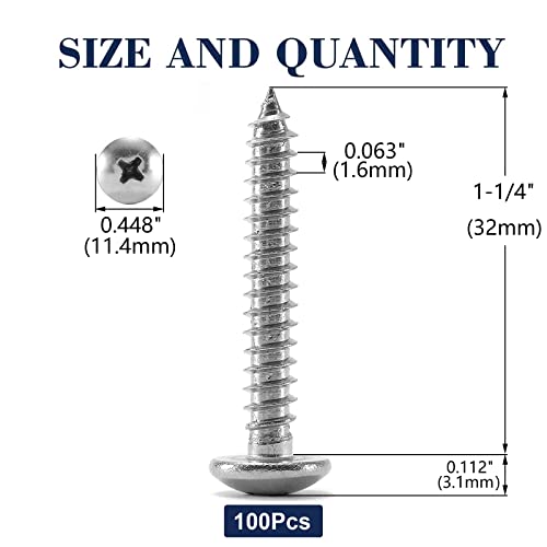 #10 x 1-1/4" Wood Screw 100Pcs Truss Head Phillips 18-8 (304) Stainless Steel Fast Self Tapping Screws by SG TZH