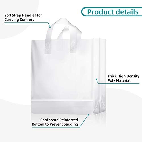 100 Pcs Frosted Plastic Gift Bags with Handles for Small Business Clear Shopping Bags with Cardboard Bottom,4 Sizes