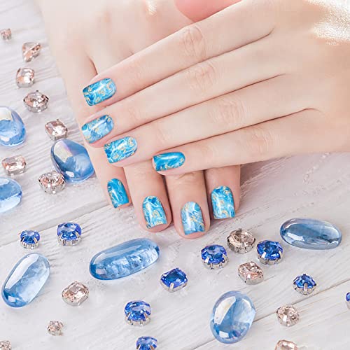 12 Sheets Marble Full Nail Wraps Bronzing Stickers, Nail Polish Strips DIY Self-Adhesive Nail Art Decals with 2 Piece Nail Files for Daily Party Decorations (168 Pieces)