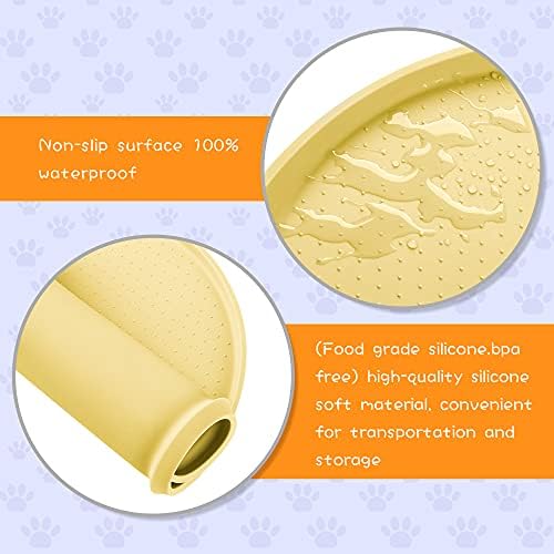 100% Waterproof 0.5" Raised Edge BPA Free Silicone Dog Food Mat, Pet Cat Feeding Mats Contain Spills Protects Floors, Placemats for Cats and Dogs Water Bowl Dishwasher. (Large/XL, Yellow)