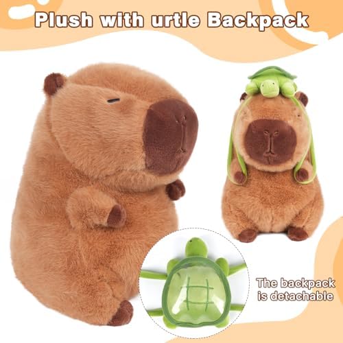 12inch Cute Capybara Plush with Turtle Backpack, Capybara Stuffed Animal Soft Capybara Plushies Toy Capybara Doll Pillow Birthday for Kids (with Bag)