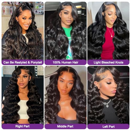13x6 Lace Front Wigs Human Hair Pre Plucked 200 Density Body Wave HD Lace Frontal Wigs Human Hair for Women Glueless Wigs 100% Human Hair for Black Women with Baby Hair Natural Color 30 Inch