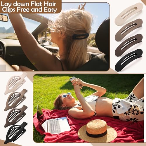 10 Pcs Flat Hair Clips for Women, 3 Styles French Flat Hair Clips Lay Flat Claw Clips Flower Flat Hair Clips, Non-slip Matte Hair Clips for Thin Thick Hair