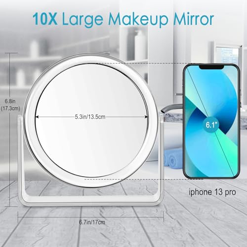 10X Vanity Mirror Makeup Mirror,1X/10X Magnification Double Sided Magnifying Mirror,360 Degree Swivel Desk Mirror,Portable Table Counter top Mirror for Bathroom Shaving Mirror,Gift for Women