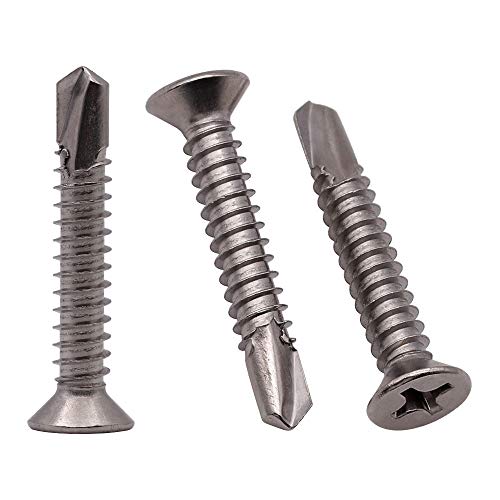 #14 x 1-1/4" (50 Pack) Stainless Steel Flat Head Self Tapping Screws Phillips Head Self Drilling Screws Sheet Metal Screws, 410 Stainless Steel