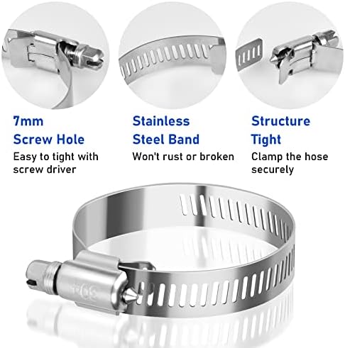 10 Inch Hose Clamps 10 Pack Stainless Steel Large Hose Clamp Adjustable, Worm Gear, Metal Dryer Hose Clamps Duct Clamps
