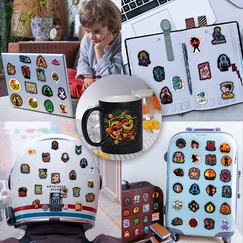 102pcs Anime Dragon Bal Stickers for Kids/Teens, Waterproof Anime Cartoon Stickers for Water Bottle Guitar Laptop, Vinyl Decal for Phone Skateboard Travel Case