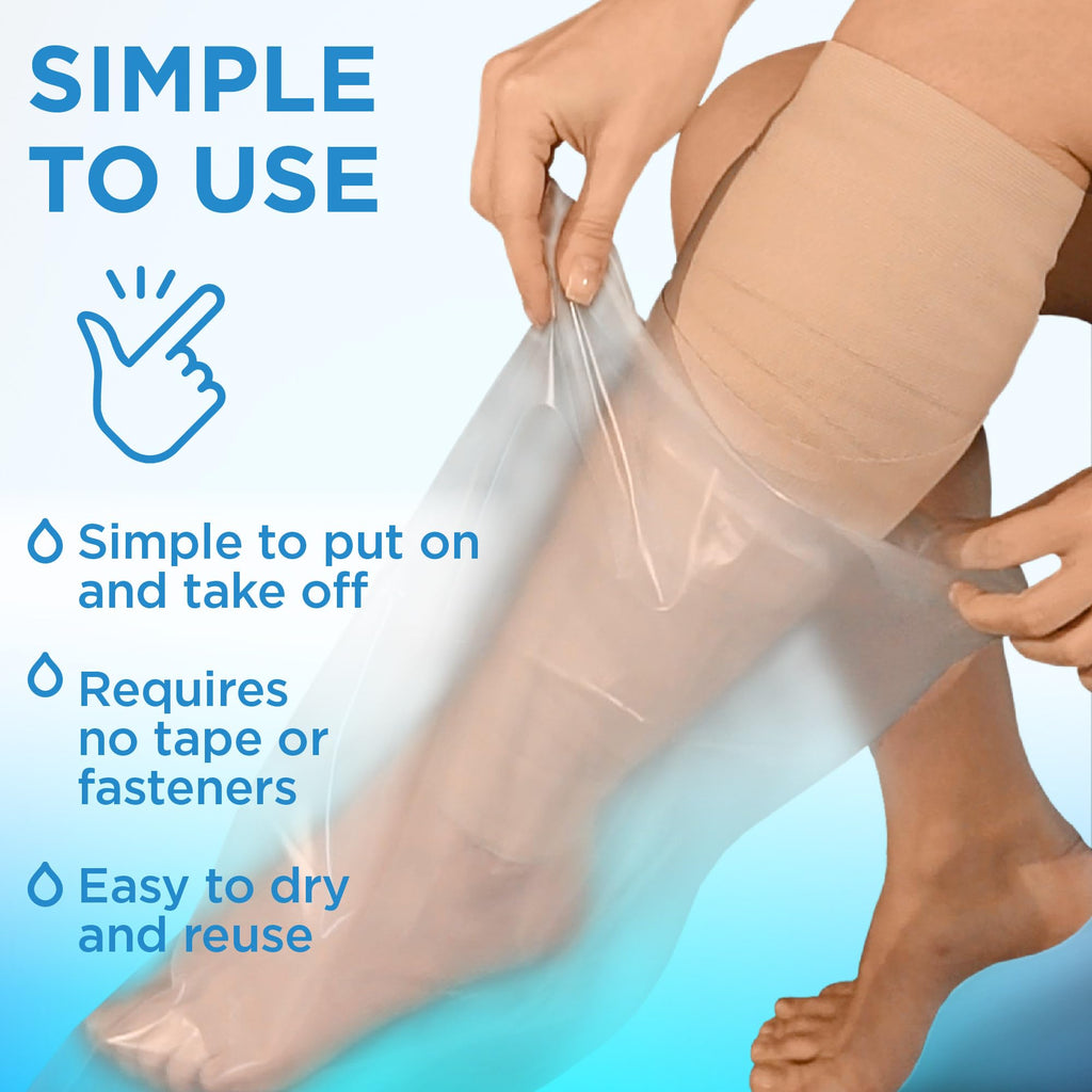 100% Waterproof Cast Covers for Shower Leg - 【Tight Seal】 - 2pk Reusable Full Leg Cast Cover for Showering - Cast Protector for Shower Leg Adult Thigh, Knee, Ankle, Foot - Strong and Durable