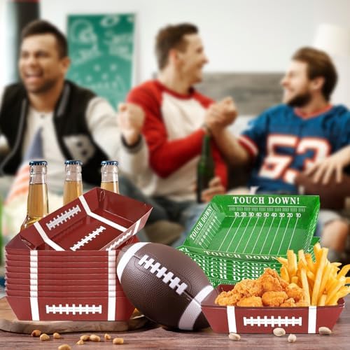 100Pcs Football Party Supplies, 5lb Football Food Plates, Football Paper Trays Disposable Bowls Nacho Trays for Gameday, Carnivals, Birthday, Sport, Party Decor (100)