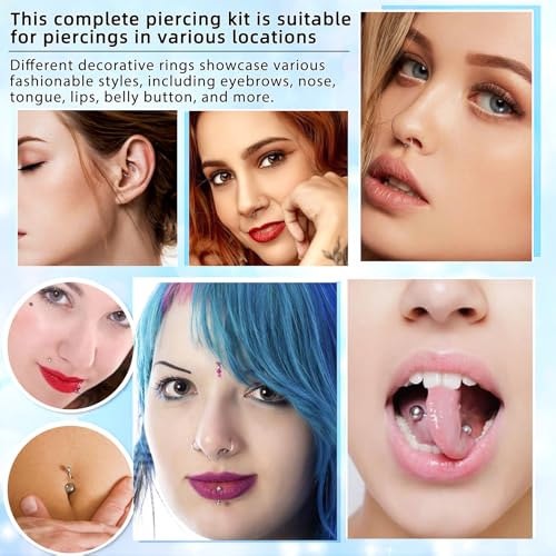 153Pcs Piercing Kit for all Body Piercings with Piercing Jewelry and Tools for Nose Septum Belly Button Lip Ear Tongue Cartilage Eyebrow and More with 12G 14G 16G and 20G Piercing Needles