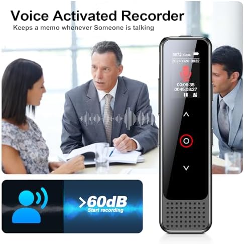 128GB Digital Voice Recorder with Playback, Small Voice Activated Recording Device for Lectures & Meetings, Bluetooth Noise Cancelling Audio Recorder Device (Black)