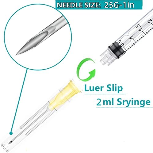 100 Pack 2.5ml Plastic Syringe with 25Ga Lab Supplies, Individually Sealed Packed