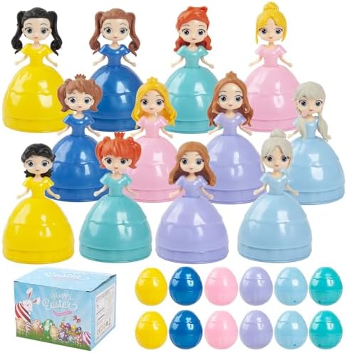 12Pcs Prefilled Easter Eggs Easter Princess Toys Theme Party Favor Basket Stuffers Filler Perfect for Easter Egg Hunt