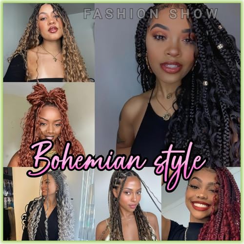 10 Inch Goddess Box Braids Crochet Hair 9 Packs Pre Looped Boho Crochet Box Braids for Black Women Synthetic Braiding Hair with Curly Ends (T350)
