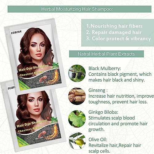 10 PCS Chestnut Brown Hair Dye Shampoo 3 in 1 Natural Hair Color Shampoo, Semi- Permanent Instant Hair Dye for Men & Women, 100% Grey Coverage Natural Hair Dye Shampoo (Chestnut brown)