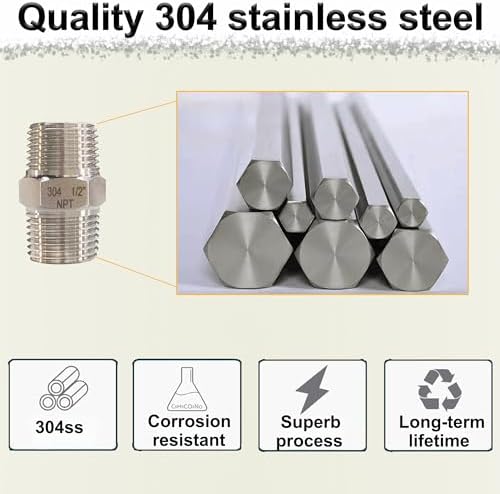 1" Male x 1" Male Hex Nipple Pipe Fittings, 304 Stainless Steel 1 inch NPT Male Threaded Pipe Adapter Fittings Equal Nipples Connectors, Male Straight Connector Pipe Fitting (1“, 2pcs)