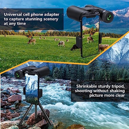 10x42 Binoculars for Adults with Phone Adapter,Birding Binoculars for Adults HD 10x42,Bird Watching Binoculars,Easy Focus, BAK4,Binoculars for Hunting Travel Mountaineering (Black)