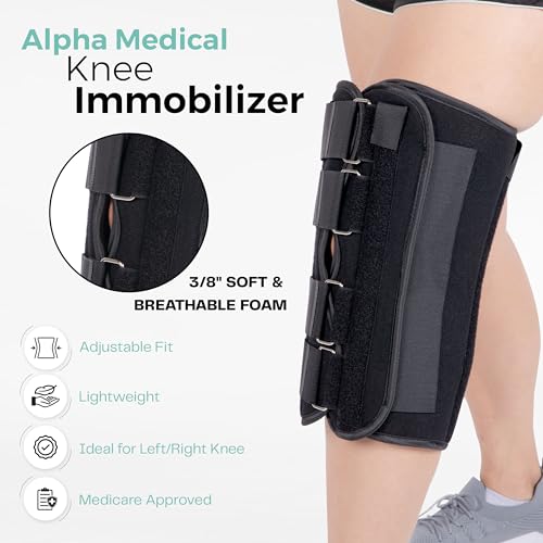 12” Long Adjustable Three Panel Orthopedic Knee Immobilizer – Supportive & Adjustable Side Panels – Knee Brace Stabilizer – Knee Immobilization L1830