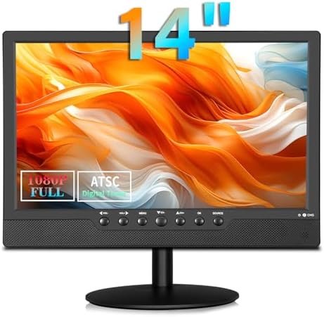 14 inch Flat Screen TV,Small TV with Digital ATSC Tuner,Antenna and HDMI/USB Ports,12 Volt Charger Cable for Car/Kitchen