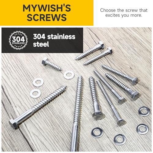 (20Sets) 5/16" x 1-1/4" Hex Head Lag Bolts, Heavy Duty Lag Screws with Washers, 304 Stainless Steel Bolts 18-8, Lag Screws Wood Screws, Partial Thread Bright Finish, 5/16 Bolt by Mywish